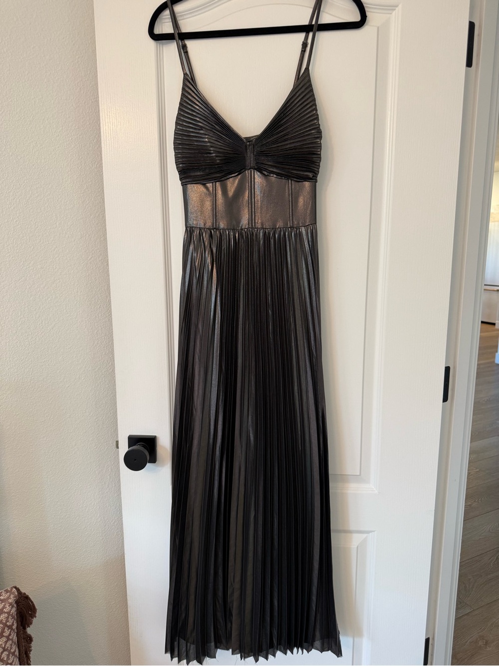 Banana Republic Odetta Gunmetal Metallic Pleated Maxi Dress